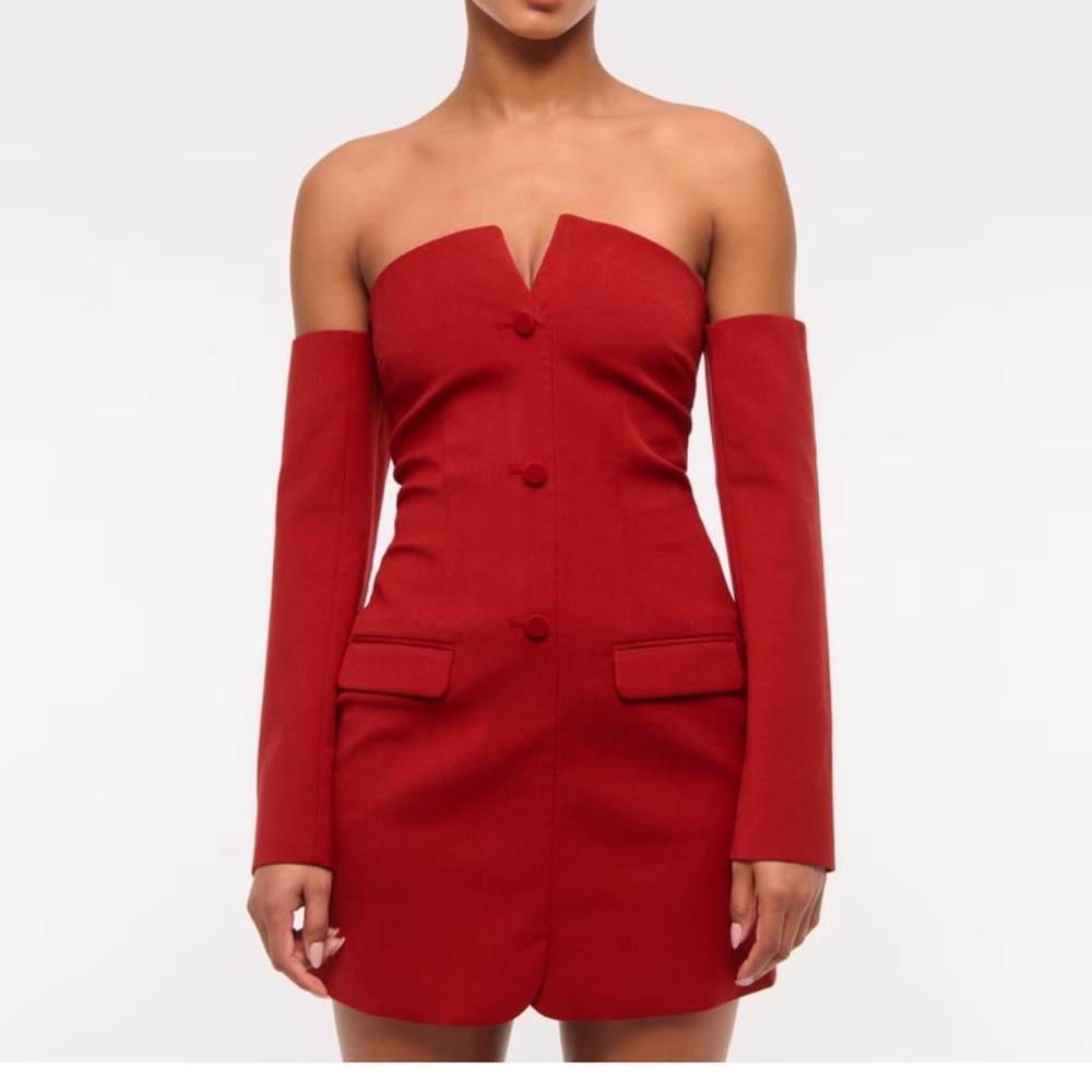 Red Long Sleeve Off-Shoulder Sheath Dress